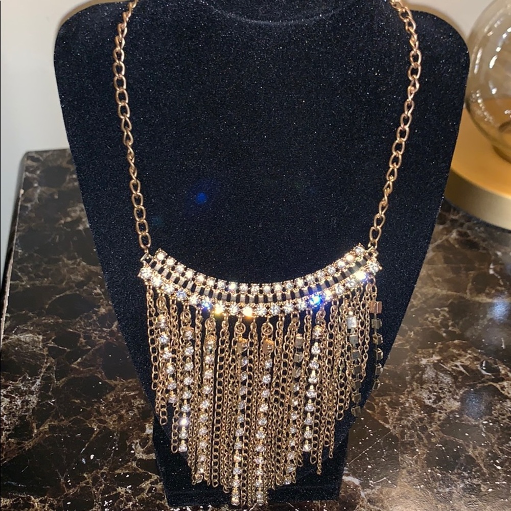 EXPRESS Fringe Chain And Diamond Dangle Necklace